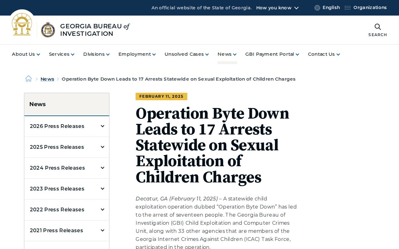 GBI Operation Byte Down press release listing Blakely Police among partner agencies