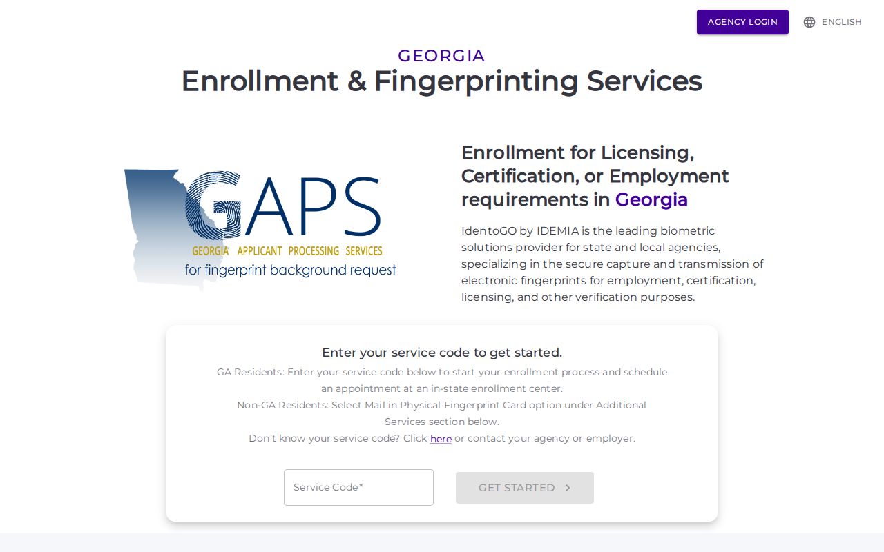 Early County criminal record fingerprint registration
