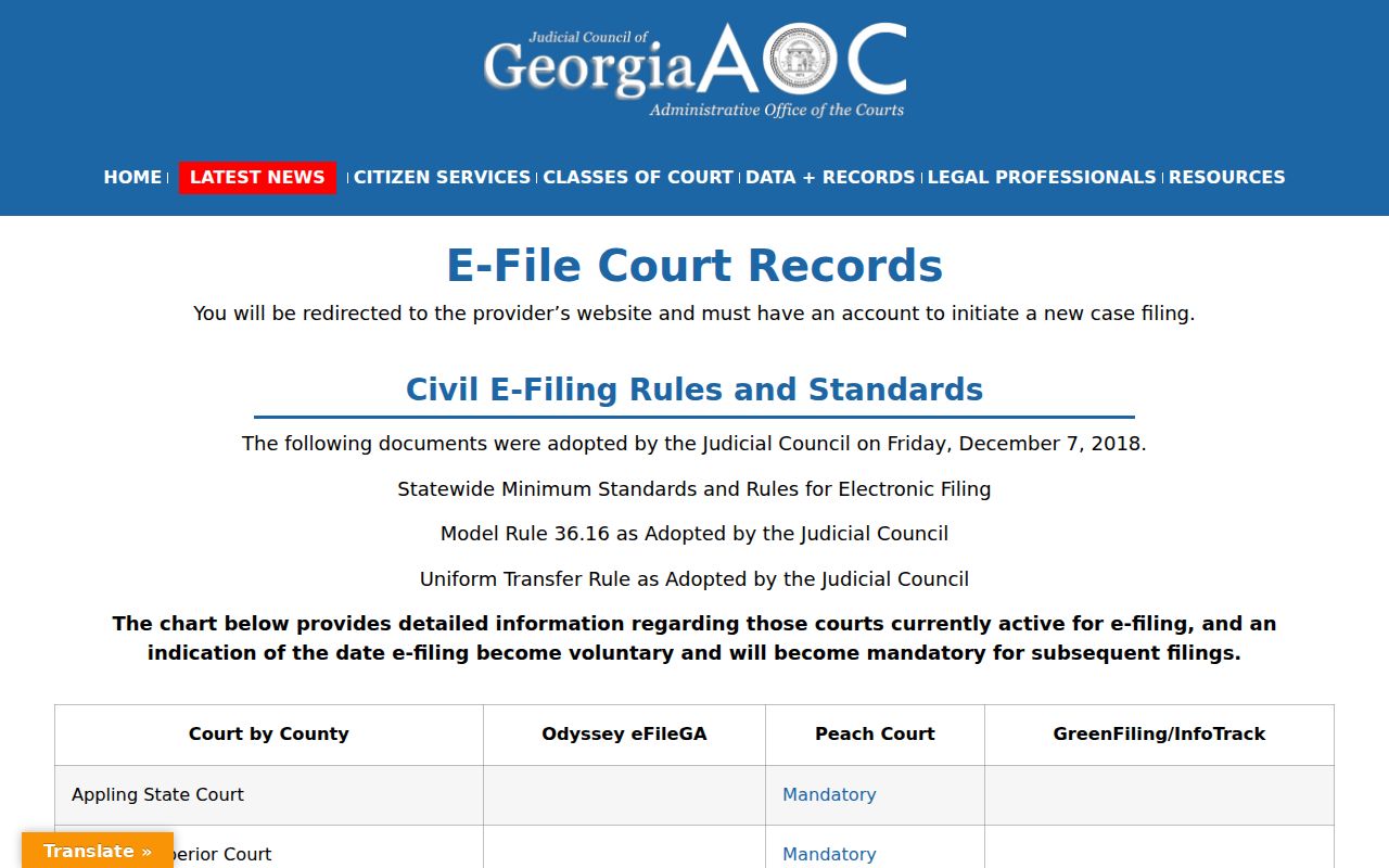 Early County criminal court e-filing status